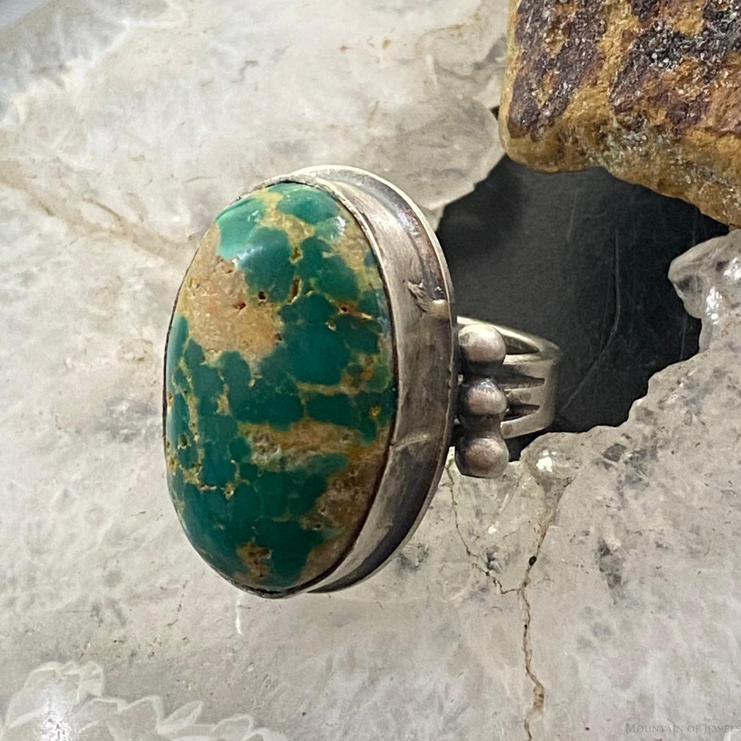 Native American Sterling Silver Oval Turquoise Ring Size 5.5 For Women