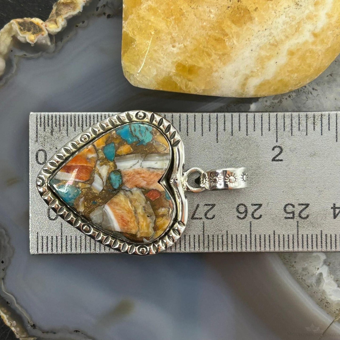 Sterling Silver Southwestern Style Turquoise Spiny Oyster Heart Pendant For Women