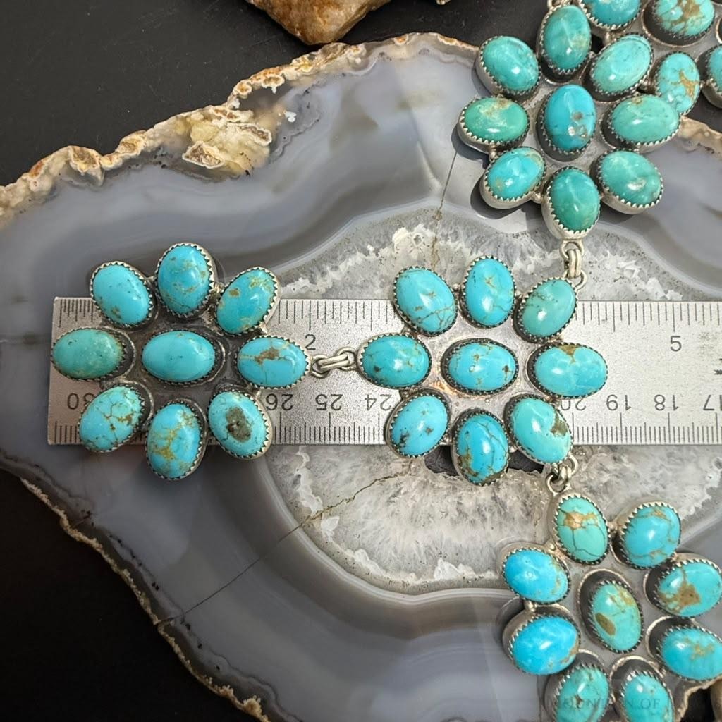 Sterling Silver Southwestern Style Kingman Turquoise Cluster Lariat Necklace For Women