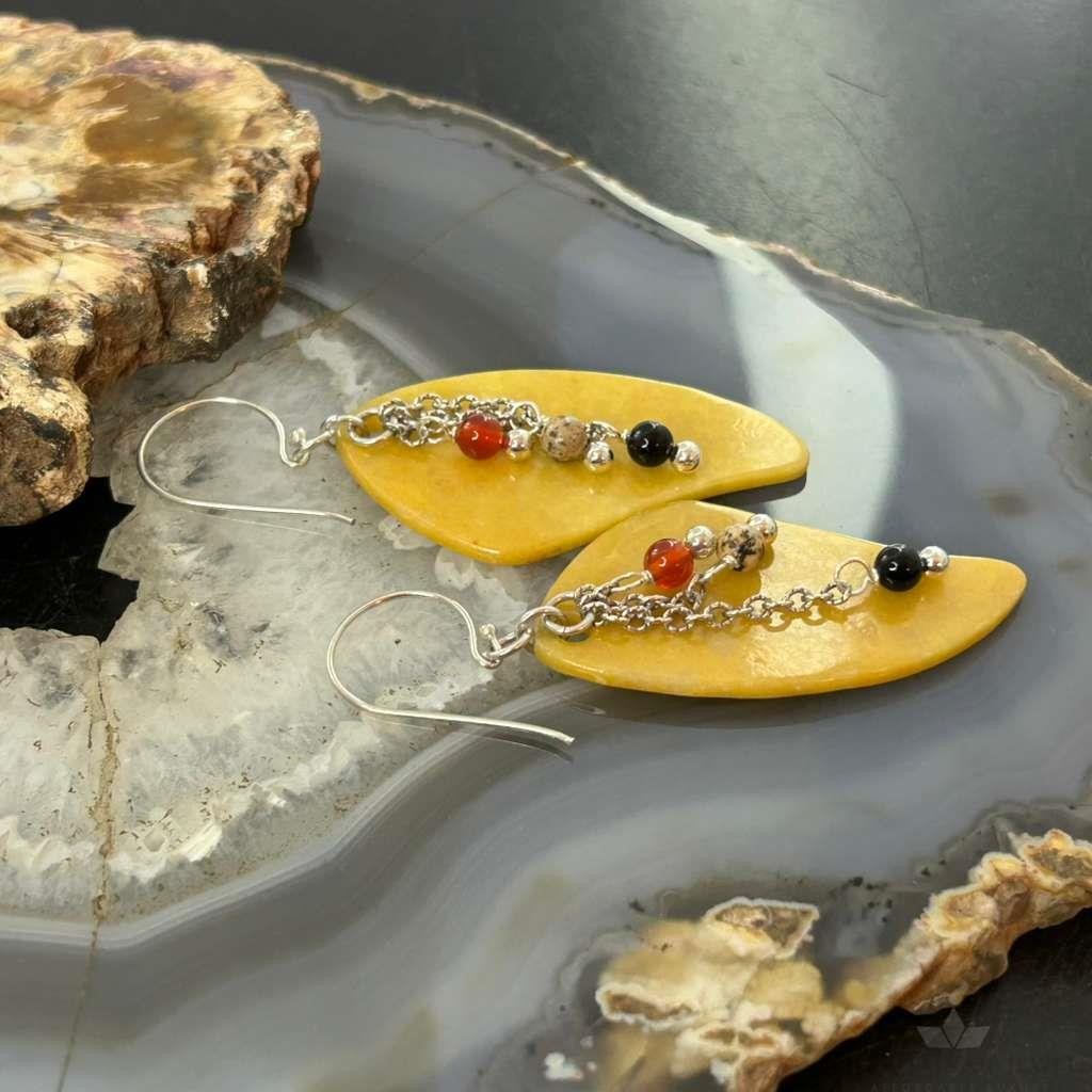 Carolyn Pollack Sterling Silver Yellow Jasper & Beads Slab Dangle Earrings For Women