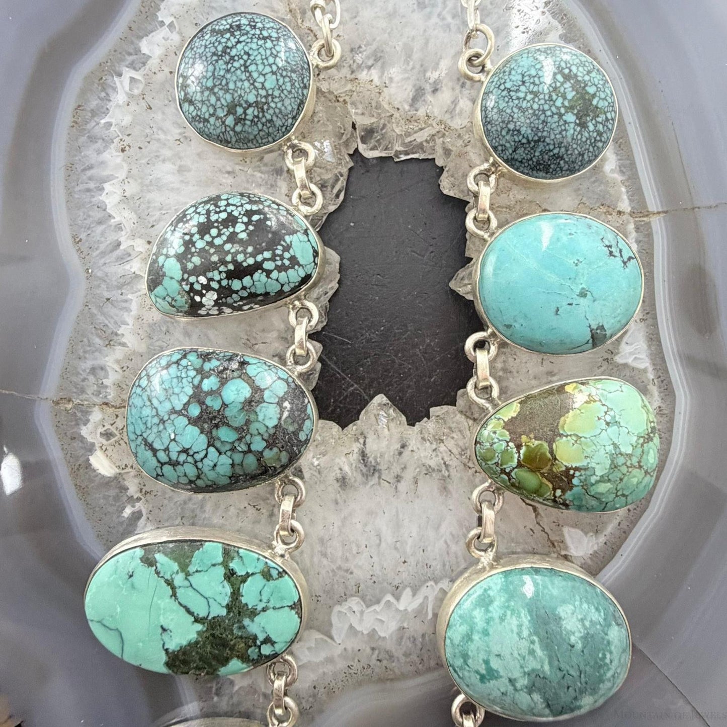 Sterling Silver Southwestern Style Multi Shape Hubai Turquoise 20" Necklace For Women