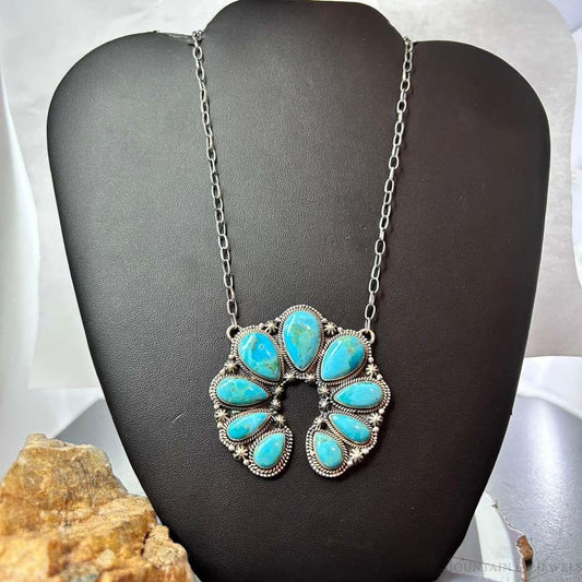 Sterling Silver Southwestern Style Teardrop Turquoise Naja 17" Necklace For Women
