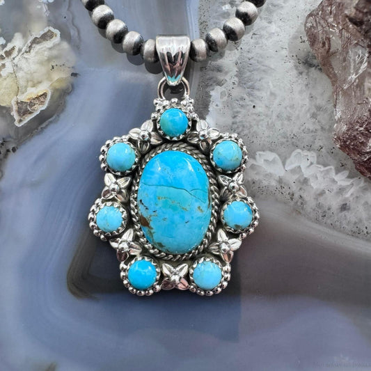 Sterling Silver Southwestern Style Composite American Turquoise Cluster Pendant