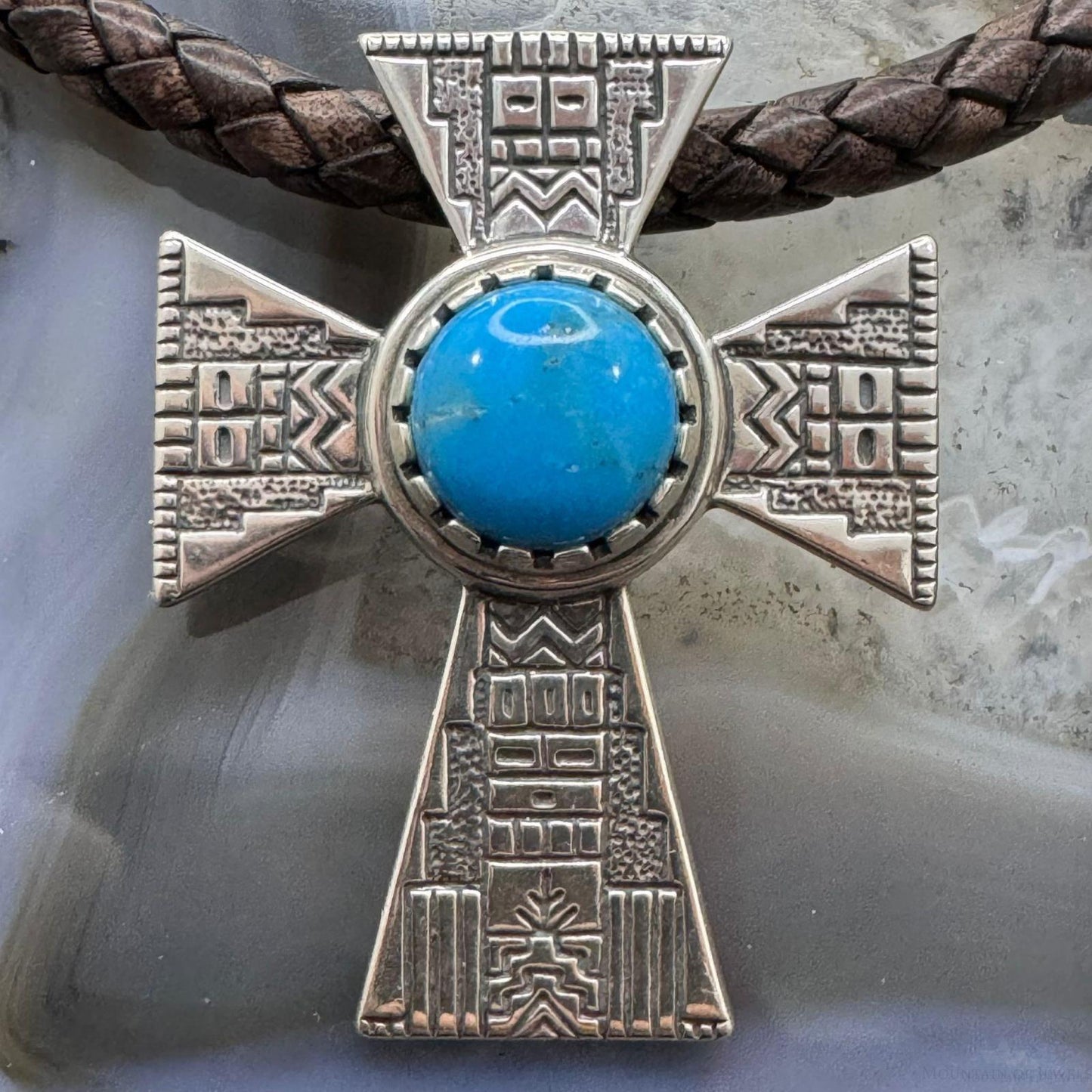 Carolyn Pollack Sterling Silver Round Turquoise Decorated Unisex Cross Pendant