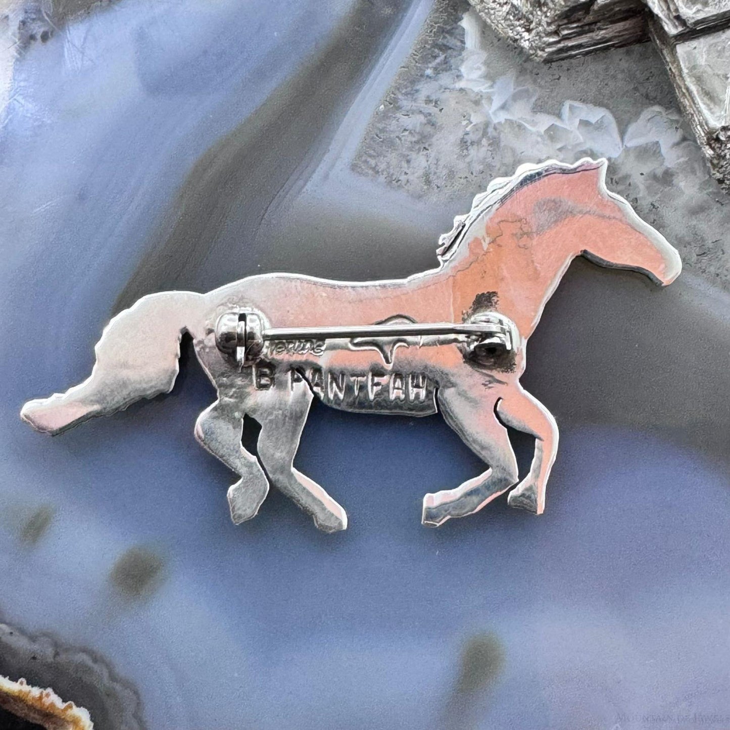 Brad Panteah Sterling Silver SW Motifs Overlay Galloping Horse Unisex Brooch