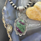 Sterling Silver Southwestern Style Oval Ruby Zoisite Decorated Pendant For Women