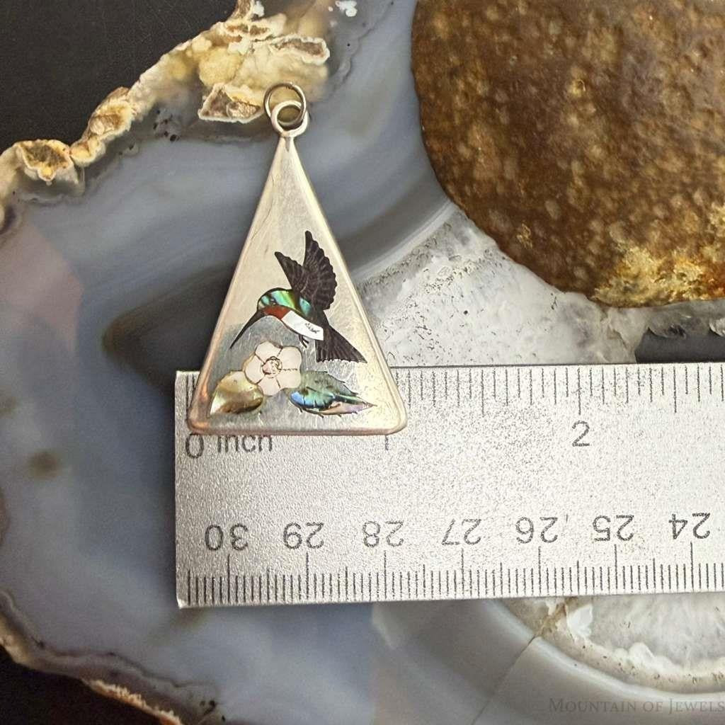 Vintage Linda Barber Zuni Sterling Silver Inlay Hummingbird Pendant For Women