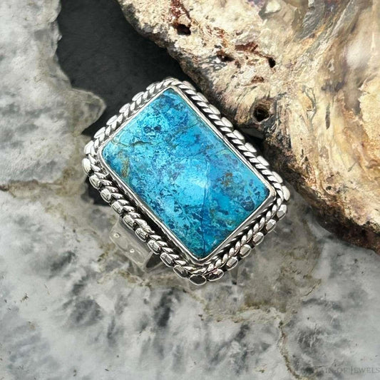 Sterling Silver Southwestern Style Rectangle Shattuckite Ring Size 7.25 For Women