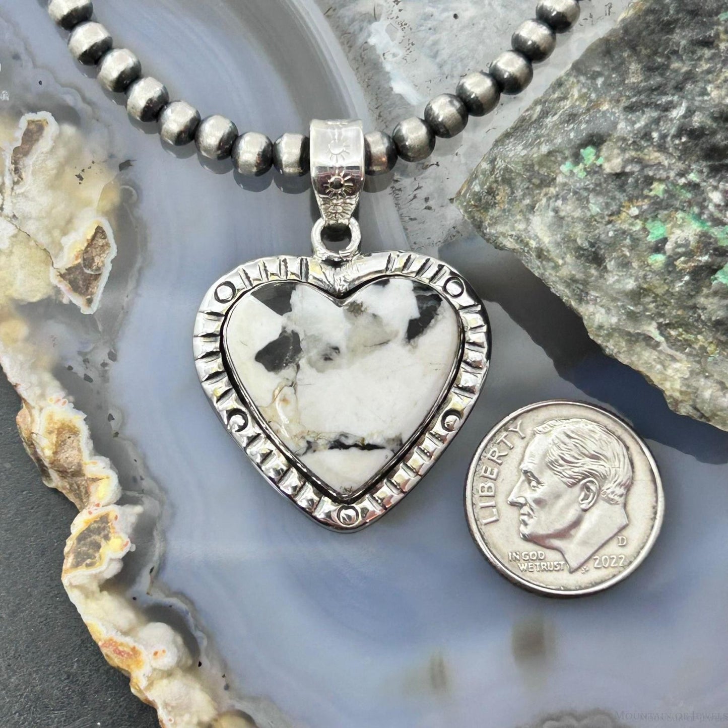 Sterling Silver Southwestern Style White Buffalo Decorated Heart Pendant For Women #3