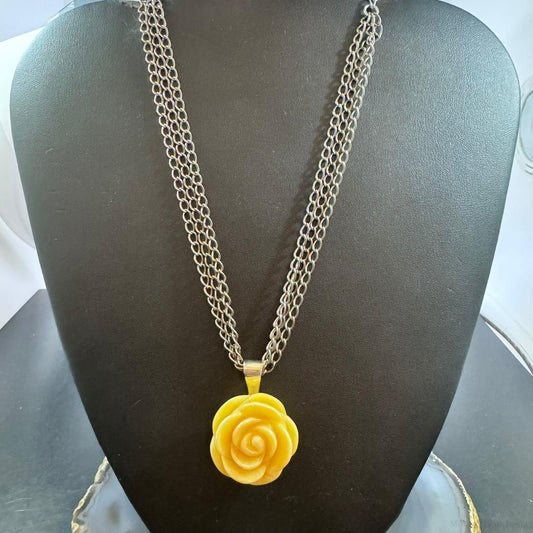 Carolyn Pollack Sterling Silver Carved Yellow Jasper Rose Pendant With Chain Necklace For Women