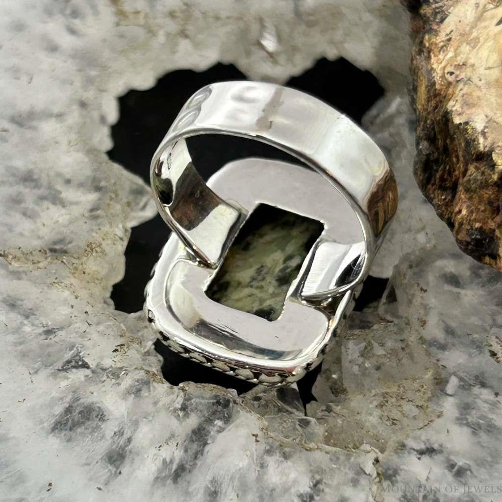 Sterling Silver Southwestern Style Rectangle Chrome Chalcedony Bar Ring Size 6.5 For Women