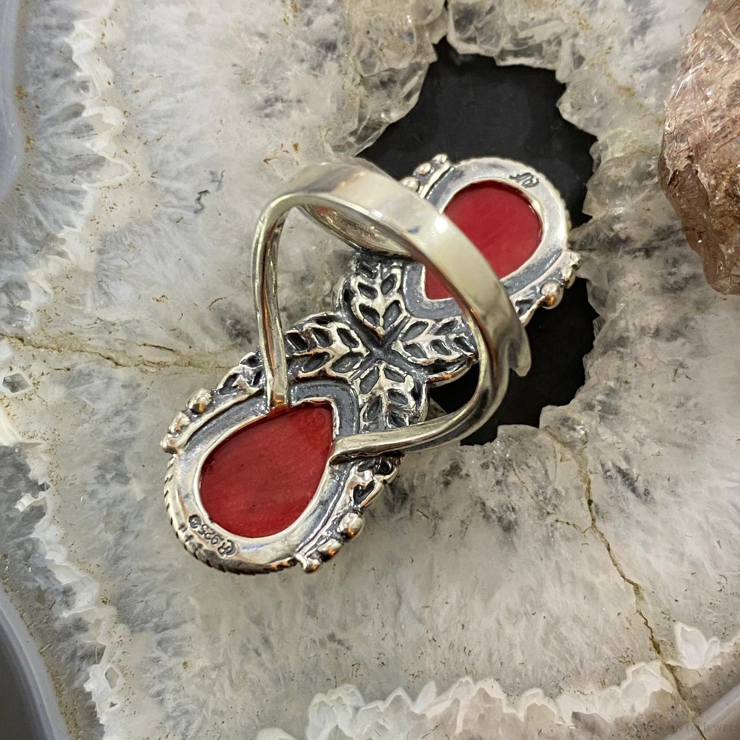 Carolyn Pollack Southwestern Style Sterling Silver 2 Pear Red Jasper Decorated Ring For Women
