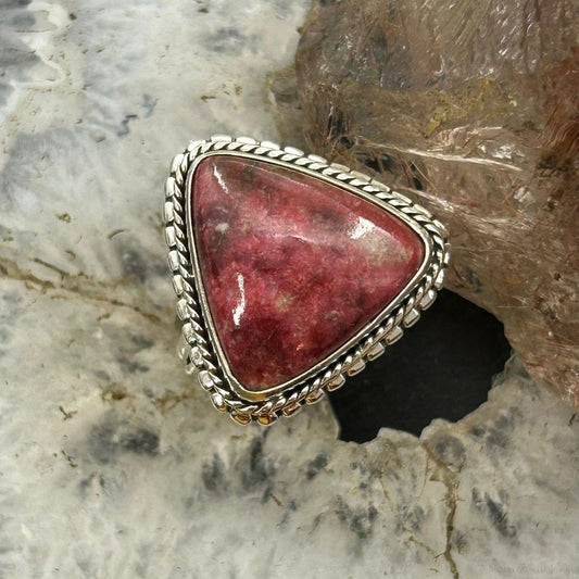 Sterling Silver Southwestern Style Triangle Thulite Split Shank Ring Size 9 For Women