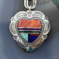 QT Quoc Sterling Silver Southwestern Style Multistone Inlay Heart Pendant For Women