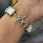 Sterling Silver Multi Shape and Stone Toggle Clasp Fashion Link Bracelet For Women