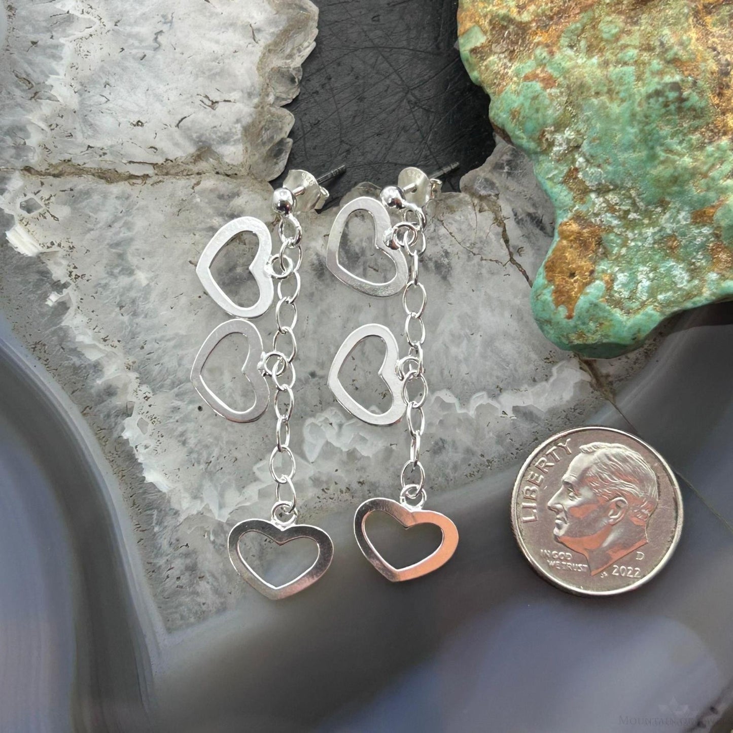 Sterling Silver 3 Cutout Hearts Fashion Dangle Earrings For Women