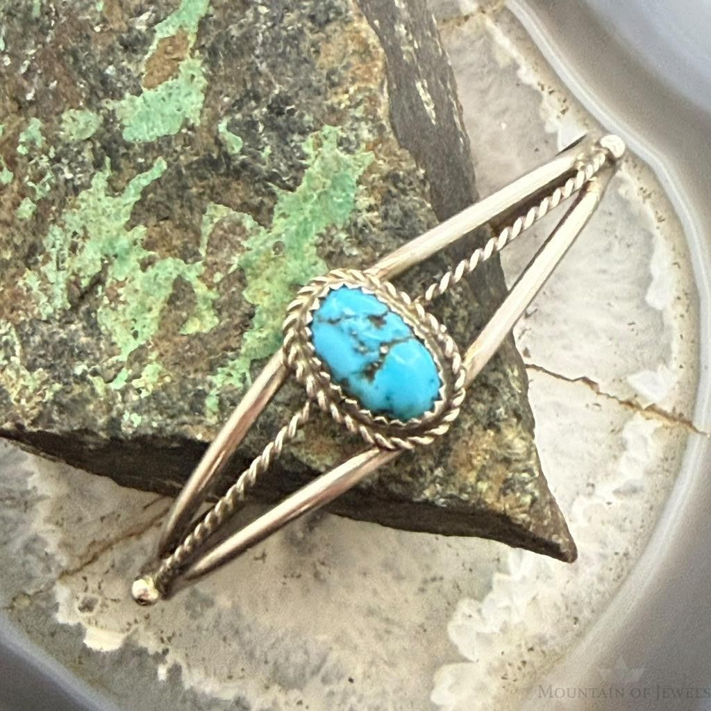 Vintage Native American Silver Natural Turquoise Split Shank Bracelet For Women