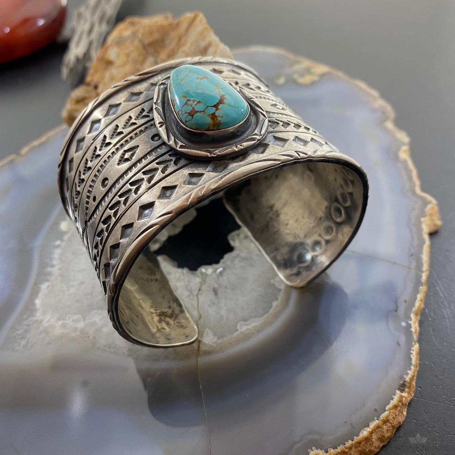 Tawney Cruz-Willie Sterling Silver Turquoise Stamped Wide Bracelet For Women