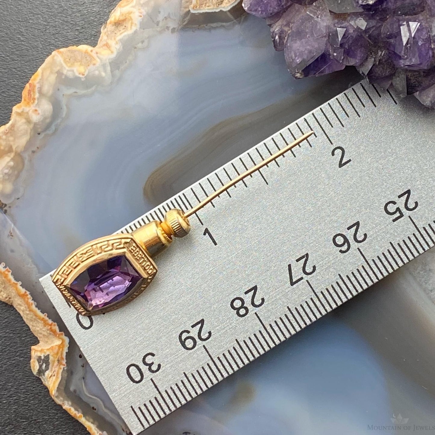 14K Yellow Gold 1963 Immaculate Collage Amethyst Pin Collectible Item