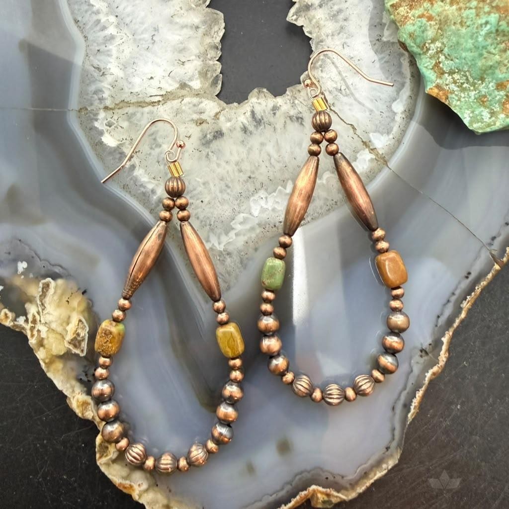 Southwestern Style Copper 3-5mm Navajo Pearl Beads Dangle Earrings For Women