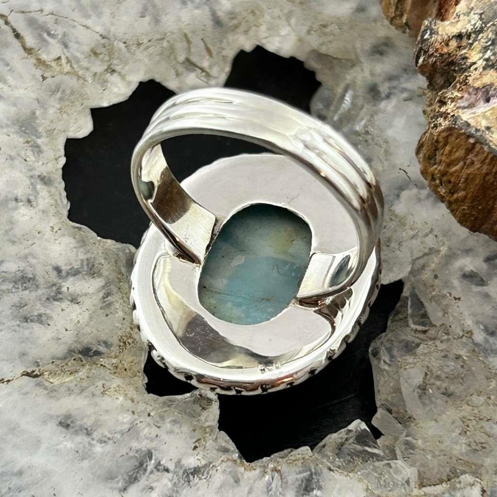 Sterling Silver Southwestern Style Oval Larimar Decorated Bar Ring Size 7 For Women