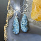 Sterling Silver Elongated Teardrop Blue Ice Jasper Slab Dangle Earrings For Women #205