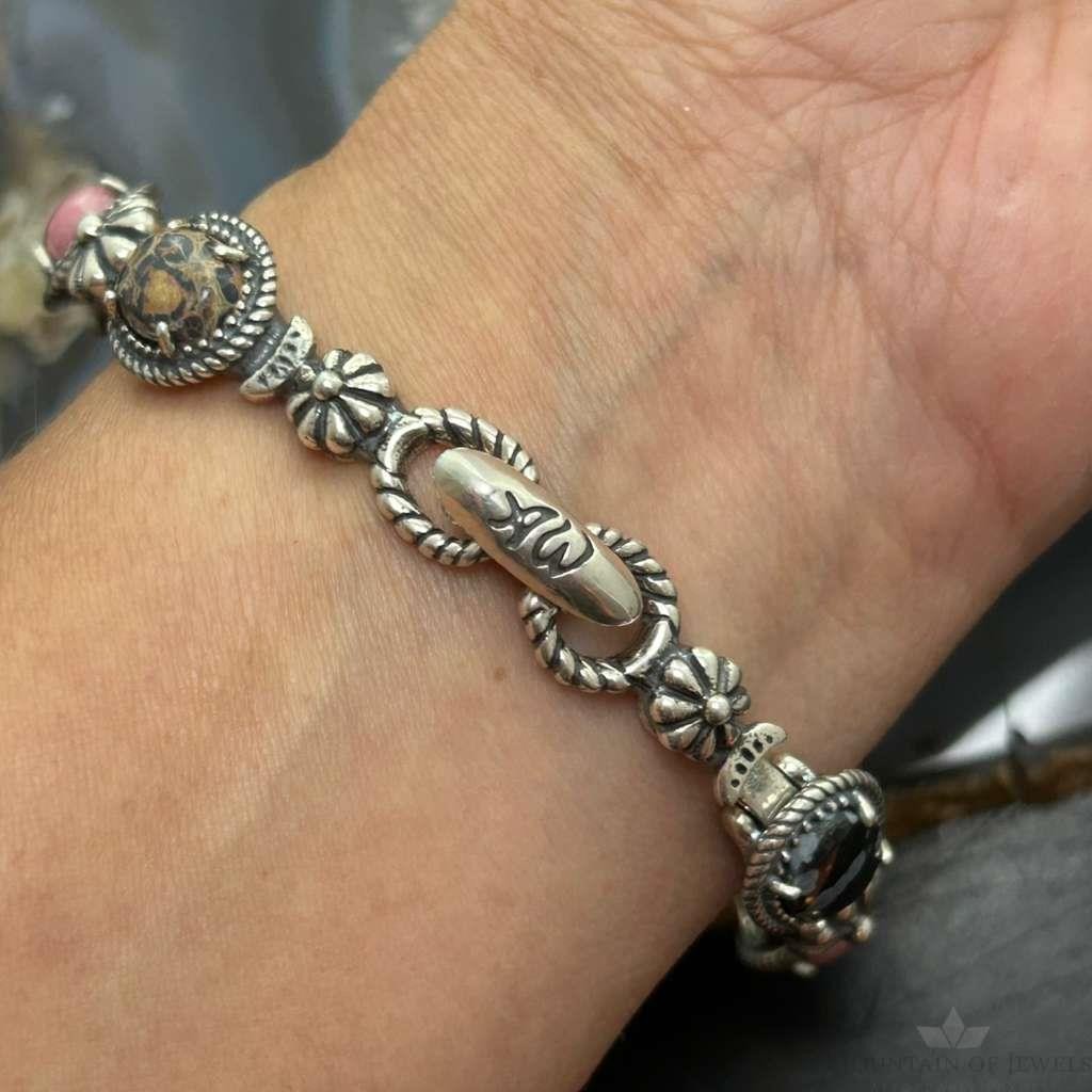 Carolyn Pollack Sterling Silver 7 Oval Multi-Stone Decorated 8" Link Bracelet For Women