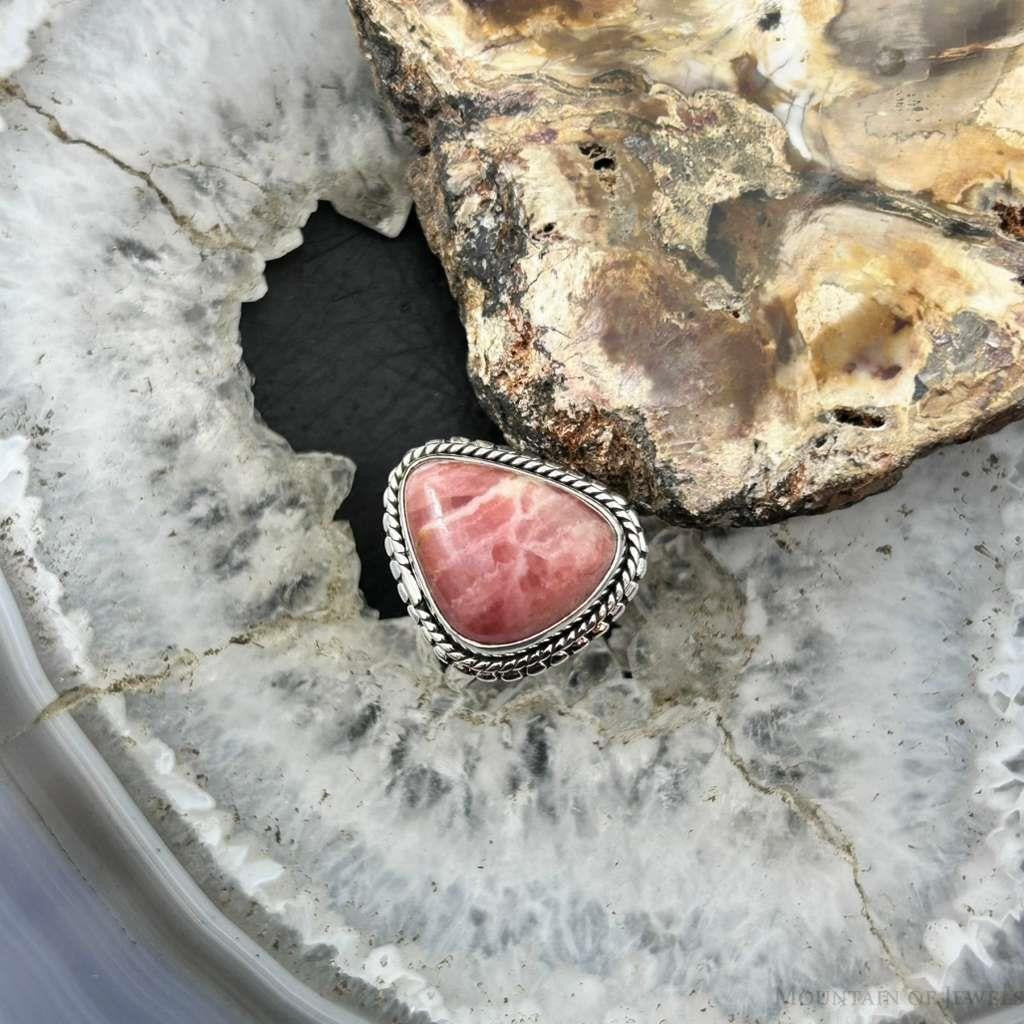 Sterling Silver Southwestern Style Triangle Rhodochrosite Ring Size 6 For Women
