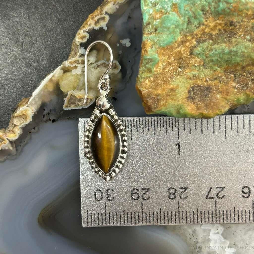 Sterling Silver Southwestern Style Marquise Tiger's Eye Earrings For Women