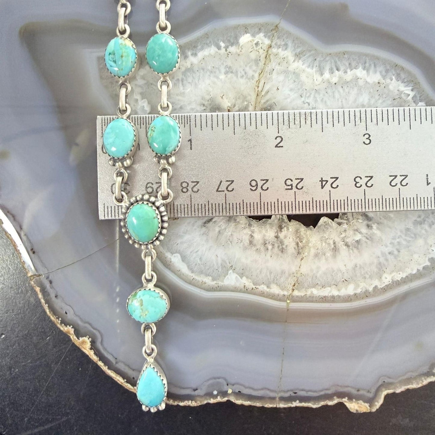 Sterling Silver Southwestern Style Mohave Turquoise Lariat 18"-20" Necklace For Women