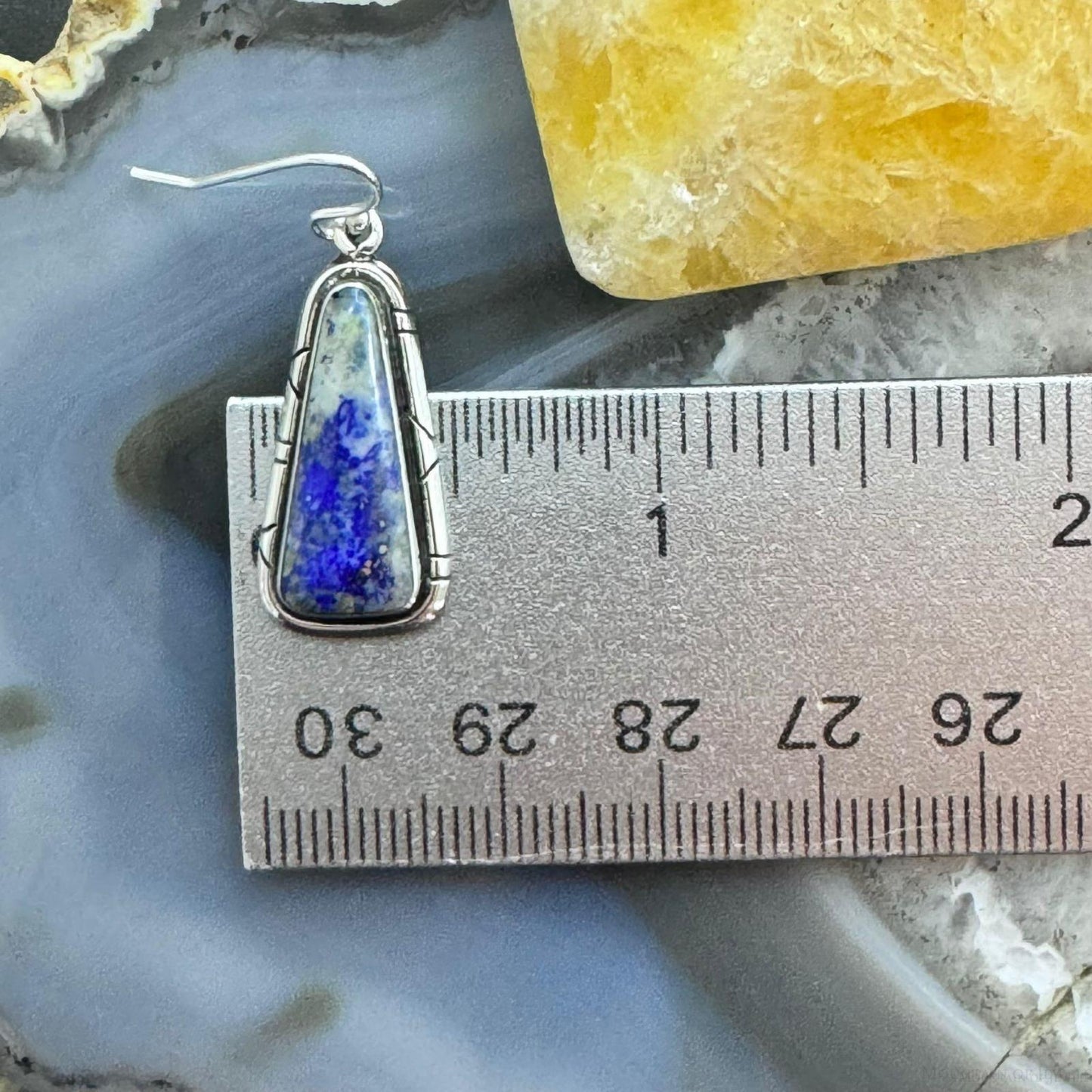 Native American Sterling Silver Triangle Denim Lapis Dangle Earrings For Women