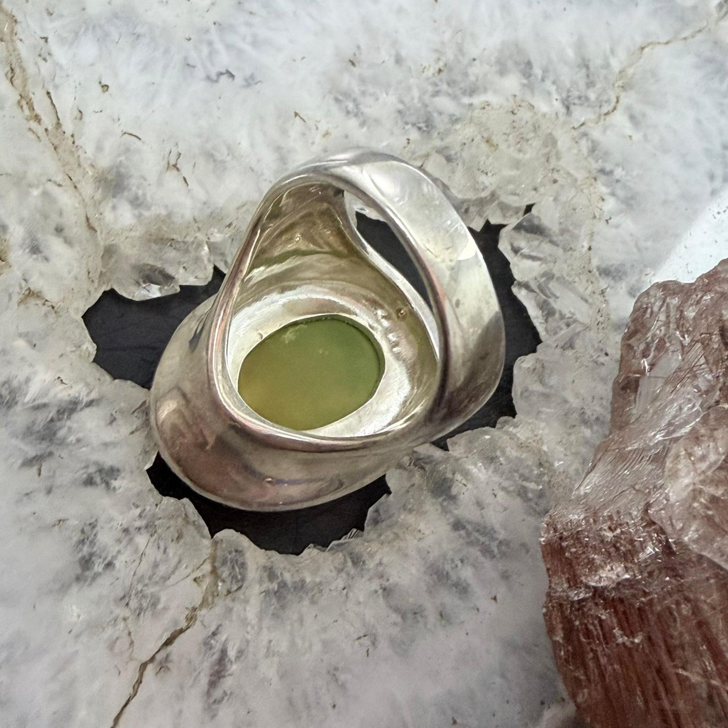 Carolyn Pollack Sterling Silver Large Oval Green Turquoise Shield Ring Size 6.25 For Women