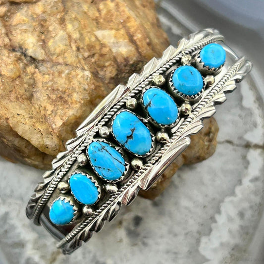 Anita Whitegoat Native American Sterling Silver 7 Turquoise Row Bracelet For Women #2