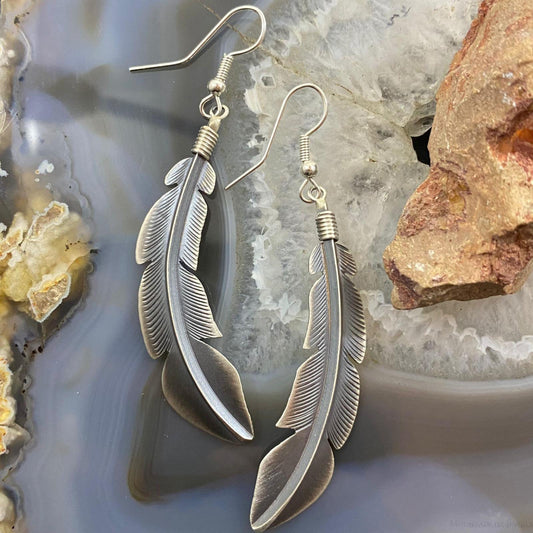 Billy Long Native American Sterling Silver Feather Dangle Earrings For Women