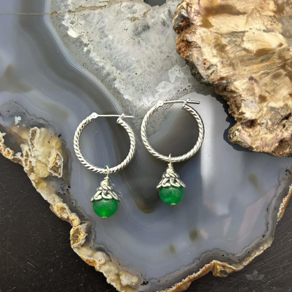 Carolyn Pollack Sterling Silver Twisted Hoop w/Green Jadeite Dangle Earrings For Women