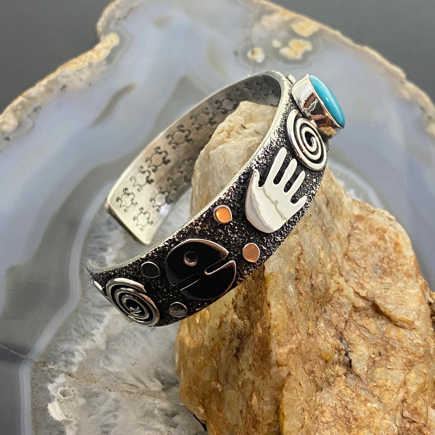 Alex Sanchez Native American Sterling Turquoise Petroglyph Bracelet For Women #2