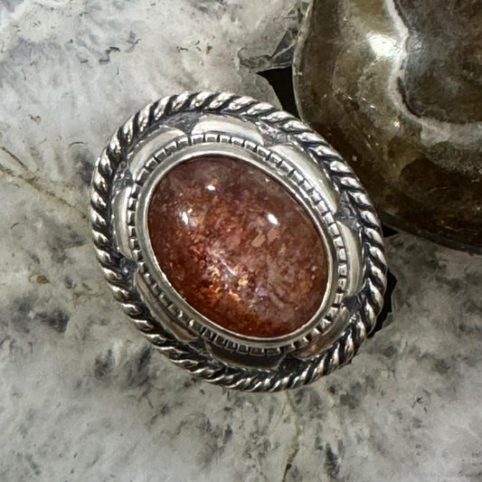 Carolyn Pollack Sterling Silver Oval Brown Jasper Decorated Ring Size 7.5 For Women