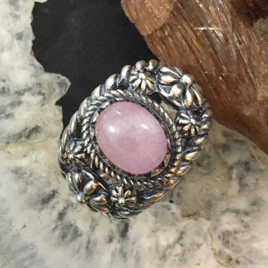 Carolyn Pollack Vintage Southwestern Style Sterling Silver Oval Kunzite Decorated Ring For Women