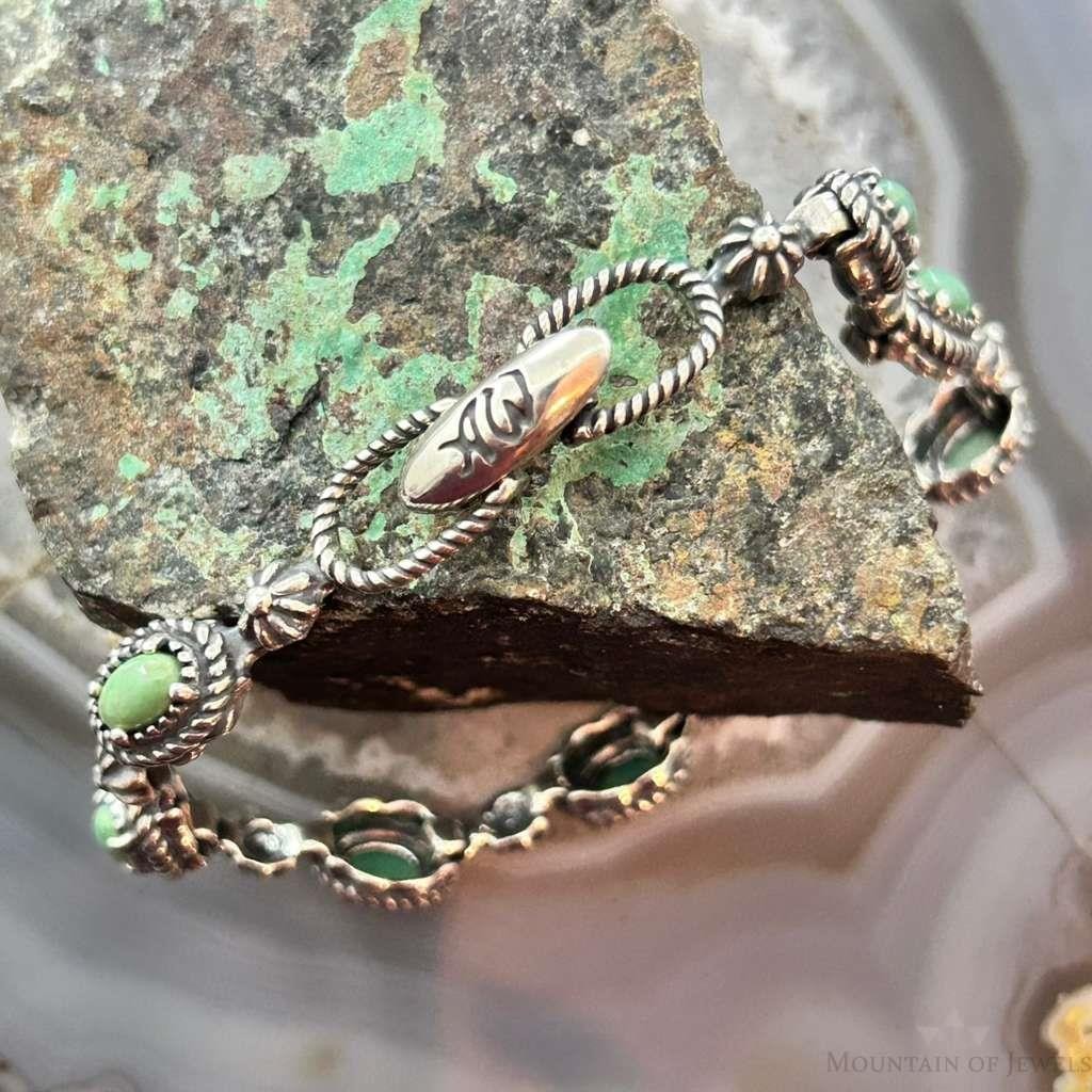 Carolyn Pollack Sterling Green Turquoise Decorated 7" Link Bracelet For Women