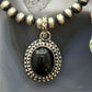 Sterling Silver Southwestern Style Oval Onyx Decorated Charm/Pendant For Women
