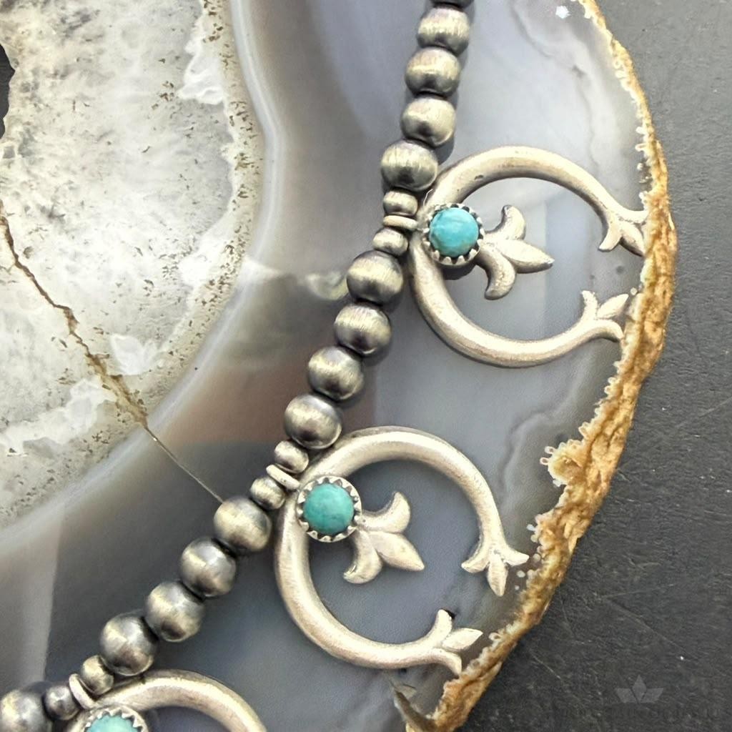Sterling Southwestern Style 6 Small Naja & Large Naja Squash Blossom Necklace