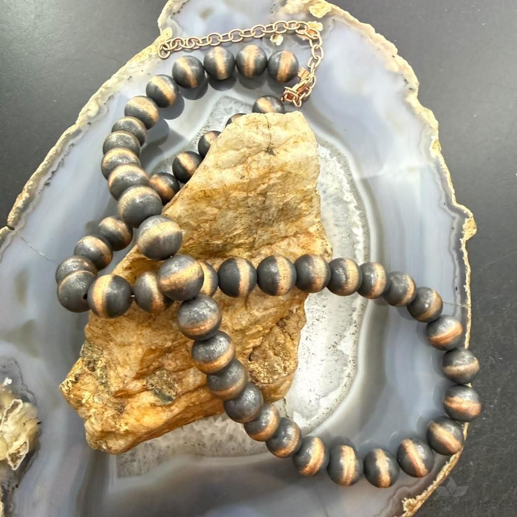 Copper 10 mm Navajo Pearl Beads Length 18"-22" Necklace For Women