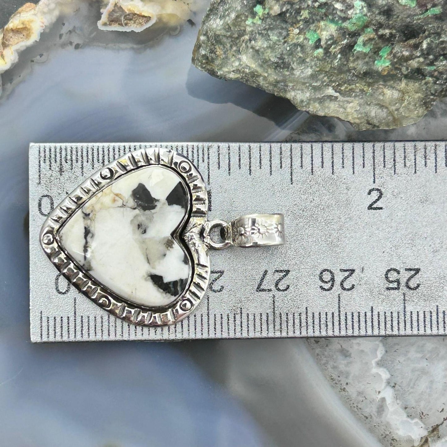 Sterling Silver Southwestern Style White Buffalo Decorated Heart Pendant For Women #3