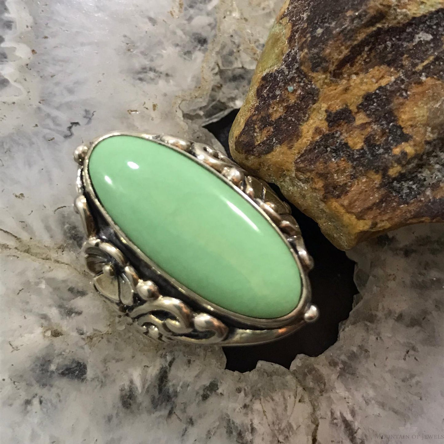 Carolyn Pollack Sterling Silver Elongated Oval Variscite Ring Size 6 For Women