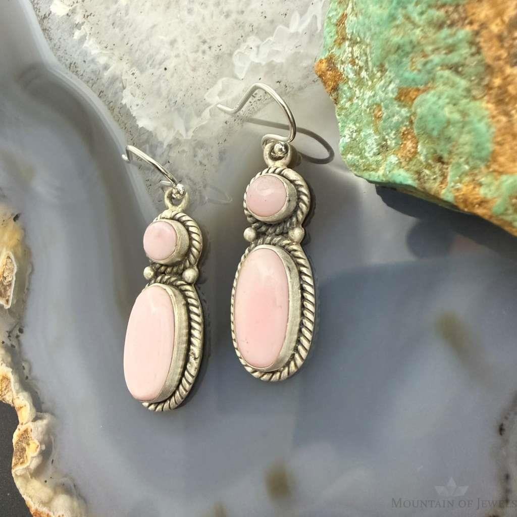 Sterling Silver Southwestern Style Pink Conch Dangle Earrings For Women