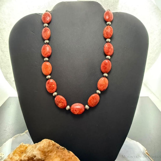 Carolyn Pollack Sterling Silver Oval Coral Beads 17"-20" Necklace For Women