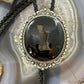 Sterling Silver Southwestern Style Large Round Onyx Decorated Bolo Tie For Men