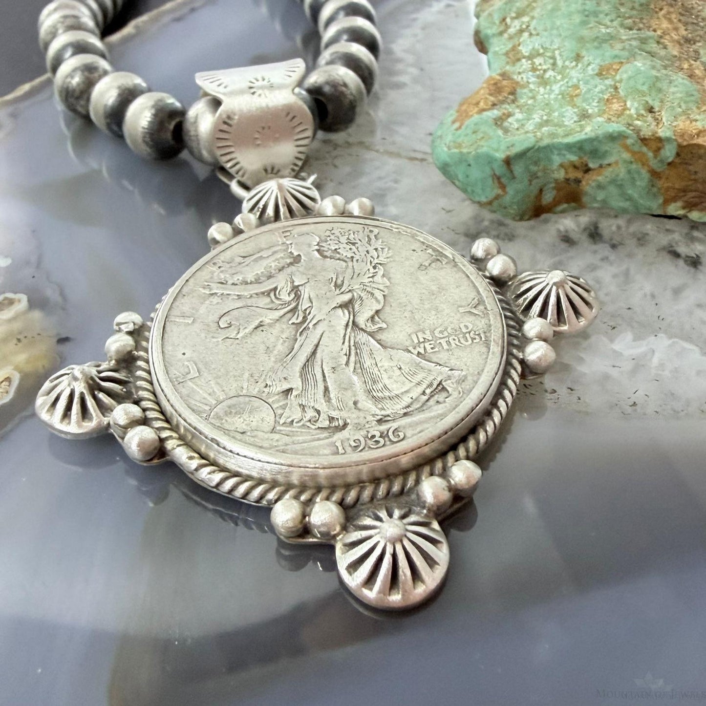 1936 Genuine 90% Silver US Walking Liberty Half Dollar Decorated Unisex Pendant