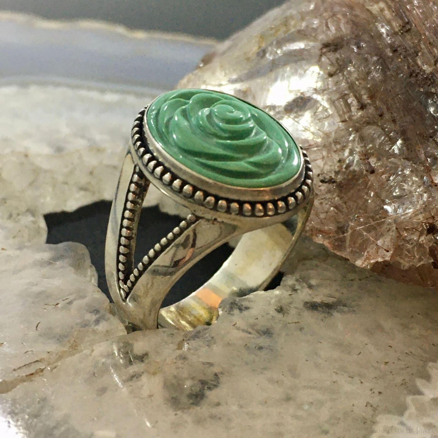 Carolyn Pollack Southwestern Style Sterling Silver Carved Turquoise Flower Ring