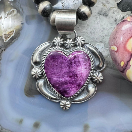 Jeff James Silver Sterling Silver Purple Spiny Oyster Decorated Heart Pendant For Women #1